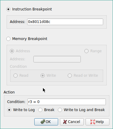 cmpwi breakpoint conditions